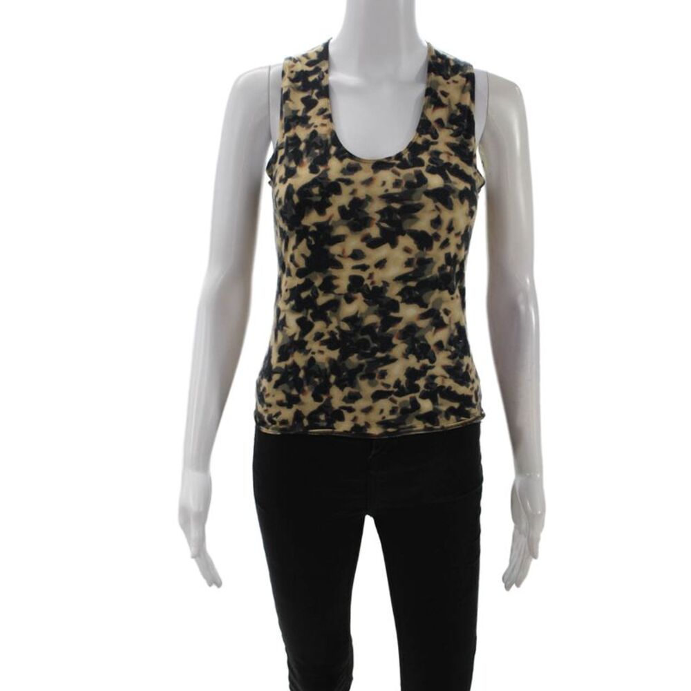 Genny Women Basic Jersey Animal Print Sleeveless Tank Top Beige Size 6